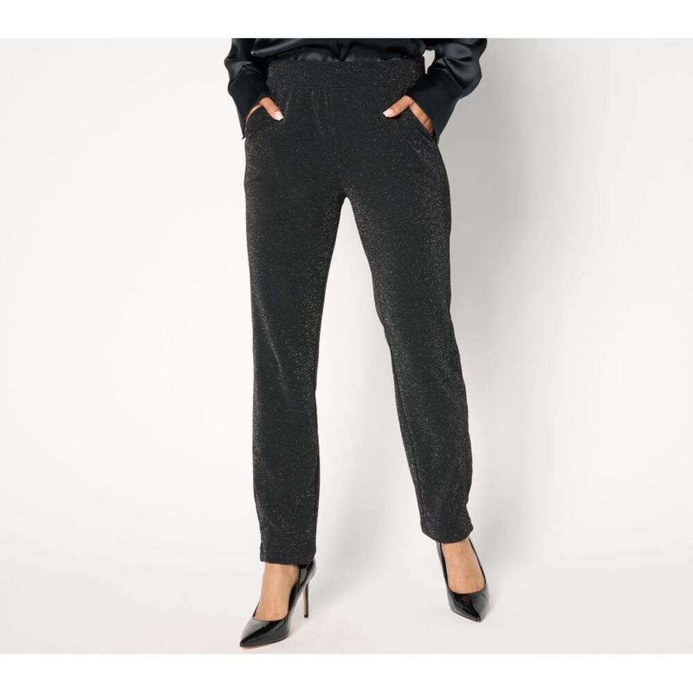 Top Knot Women's Pants Sz 2XS Tall Sparkle Pebble Crepe Slim Black